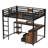 Queen Loft Bed with Desk & Non-Woven Drawers, Metal Loft Frame with Ladder – Noise-Free, No Box Spring, Black