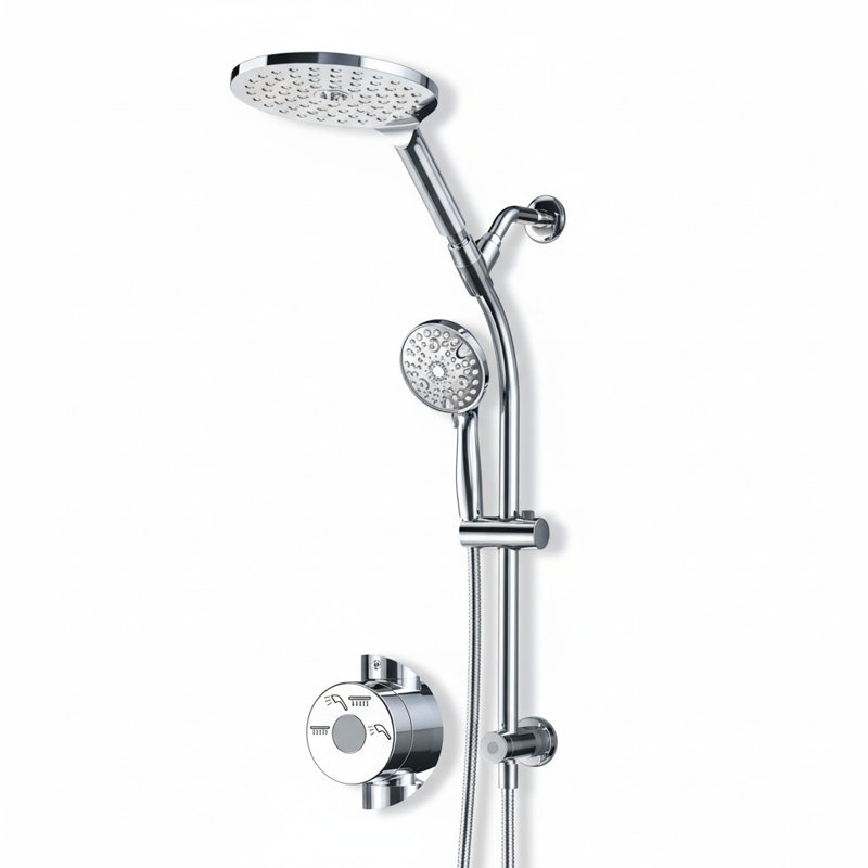 Double pomme de douche 7,5 po avec barre à main, barre réglable, chrome haute pression