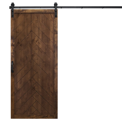 Herringbone 84'' Solid Wood Paneled without Installation Hardware Kit Barn Door
