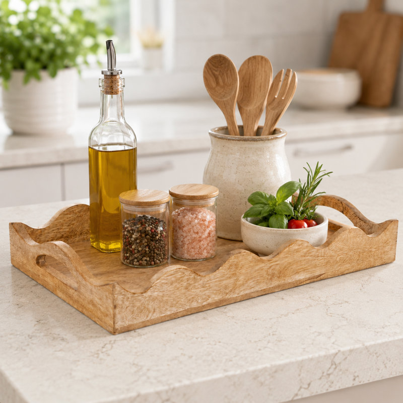 Hand-Carved Mango Wood Serving Tray with Handles