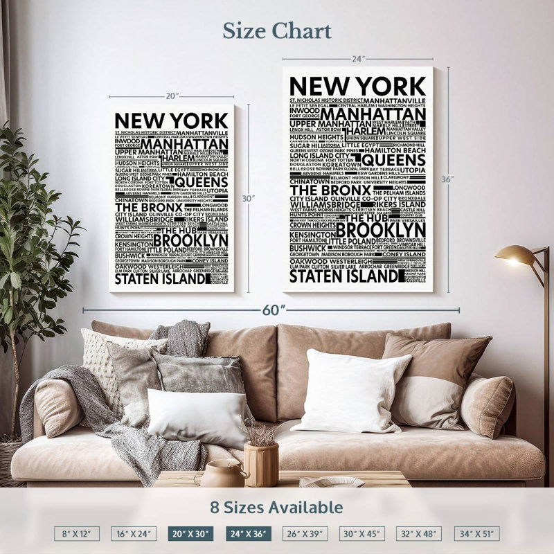 Arrondissements et rues de New York, H 36 po x l 24 po