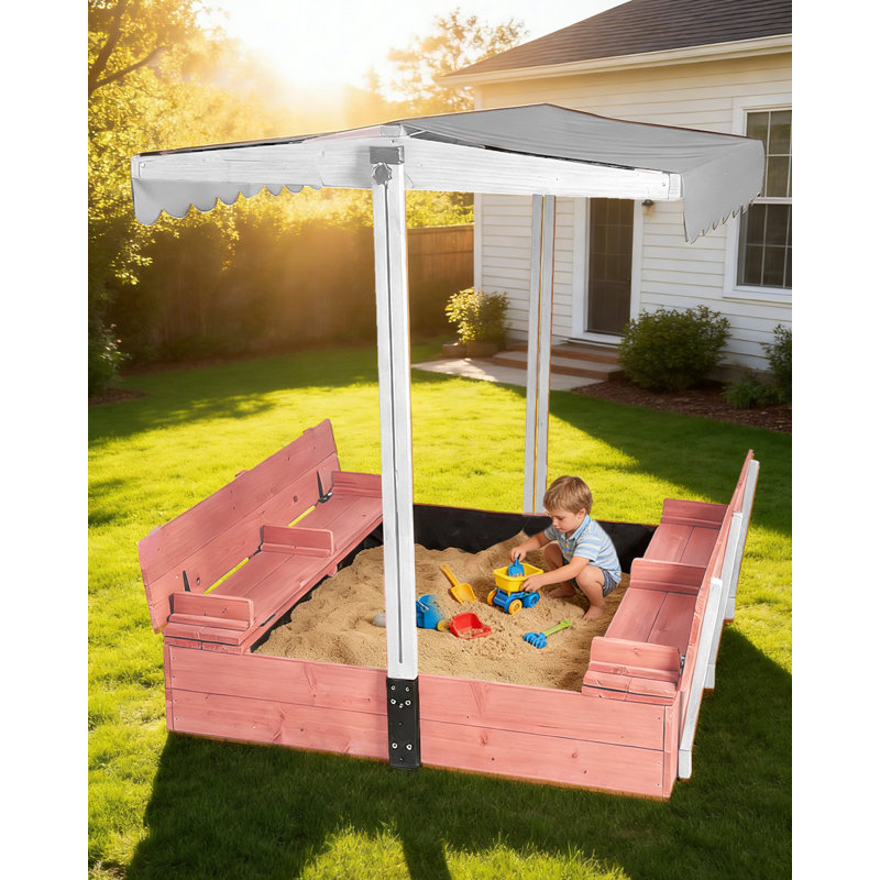 Bac à sable carré en bois massif 47,2 "x 47,2" avec couvercle, rose, Rose