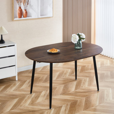 Table de salle à manger extensible avec pieds en métal noir flexible et plateau en noyer douillet, 100 x 100 x 75 cm, pieds décoratifs couleur café, 180 x 100 x 75 cm, pièce
