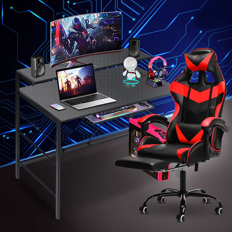 Fauteuil PC et de course avec repose-pieds, Rouge