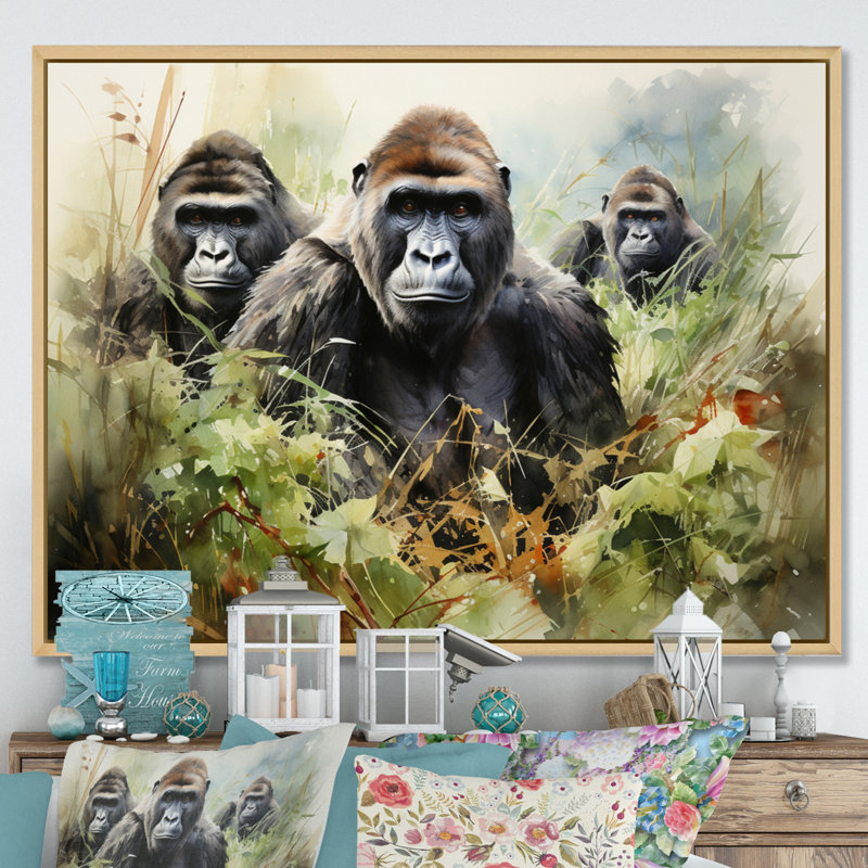 Reproduction d'art mural Bwindi Gorilla In Forest, H 24 po x l 32 po x P 1 po, Cadre naturel flottant