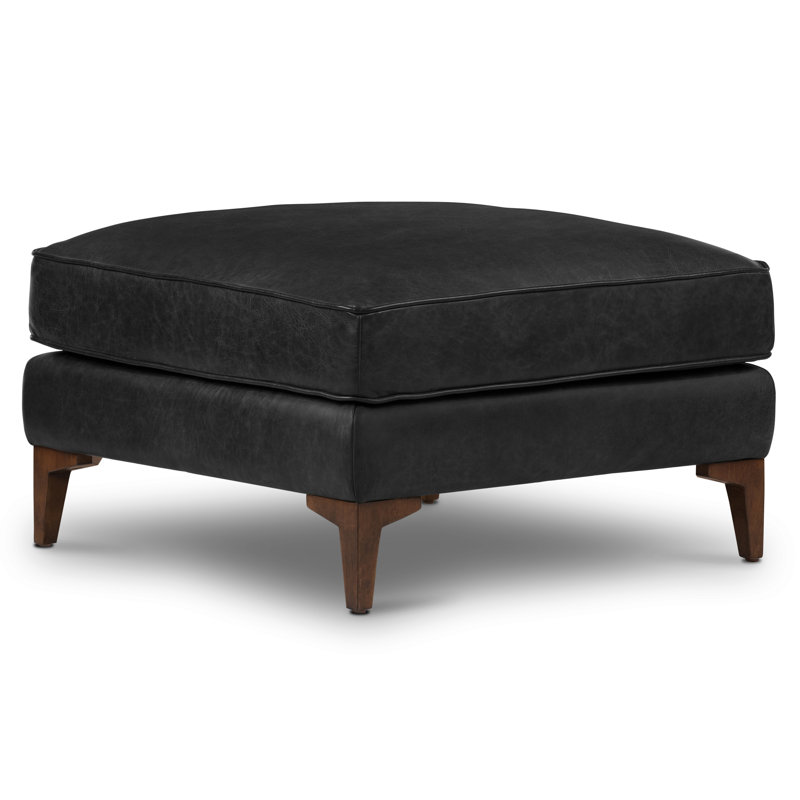 Repose-pieds en cuir véritable Essex, Cuir véritable noir onyx
