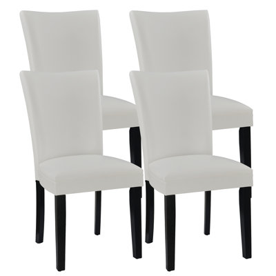 Collection Wexford, ensemble de 4 chaises de salle à manger Parsons de style Mid-Century, chaises de salle à manger rembourrées en similicuir avec pieds en bois massif, chaises à dossier haut pour salle à manger, coin cuisine ou coin-repas, blanc crème
