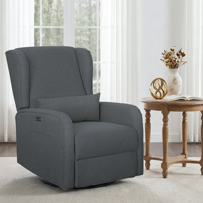 Candace Gray 30"W 3-in-1 Power Recliner Wingback Swivel Glider with USB & Type-C Ports