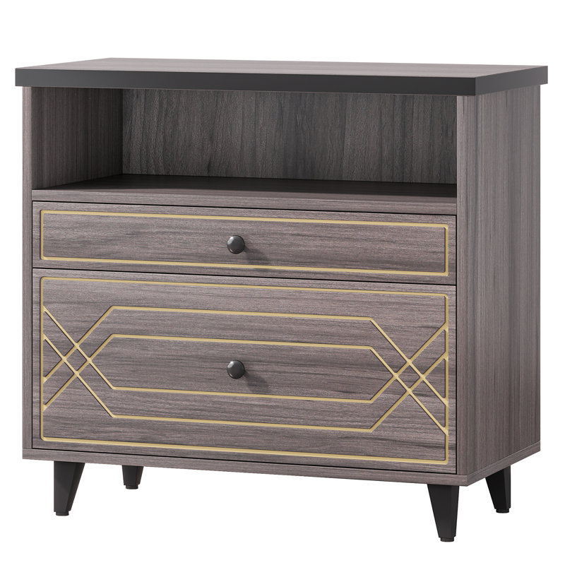 Classeur latéral 2 tiroirs Finnlo, classeur moderne, Gris