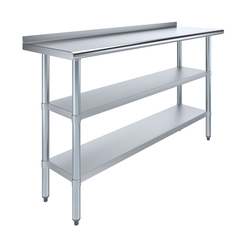 Table de préparation en acier inoxydable avec dosseret de 1,5 po et 2 tablettes inférieures, H 36,5 po x l 60 po x P 18 po