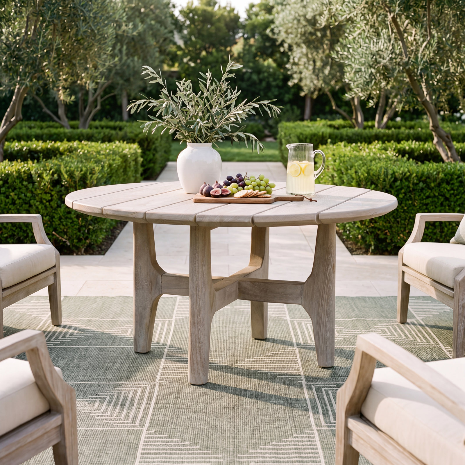 Dawn 32" Teak Patio Table, Gray Matte, 16.54" H x 31.5" L x 31.5" W