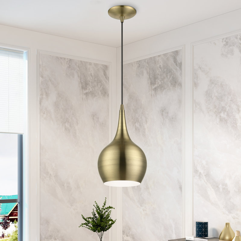 Tanna 1-Light Hardwired Steel Pendant, Antique Brass, Antique Brass with Shiny White Inside