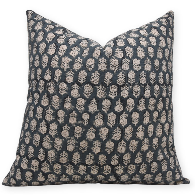 Fabdivine Elegant Floral Hand Block Print Cushion Handmade Rustic Cotton Pillow Cover- Tulsi Buti, 22"H x 22"W