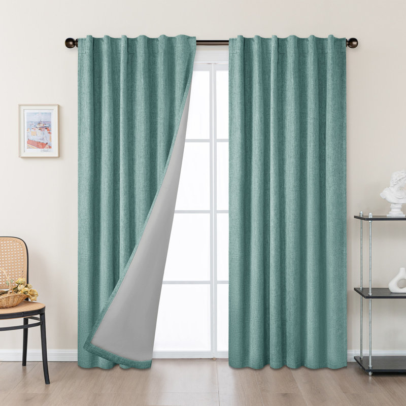 Paire de rideaux 100% lin occultant, L 52 po x L 84 po, Turquoise