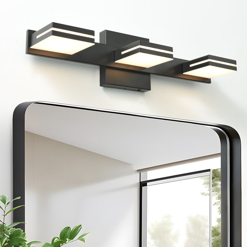 Lumières de meuble-lavabo modernes à DEL à intensité variable pour miroir, Noir mat, Trois lumières