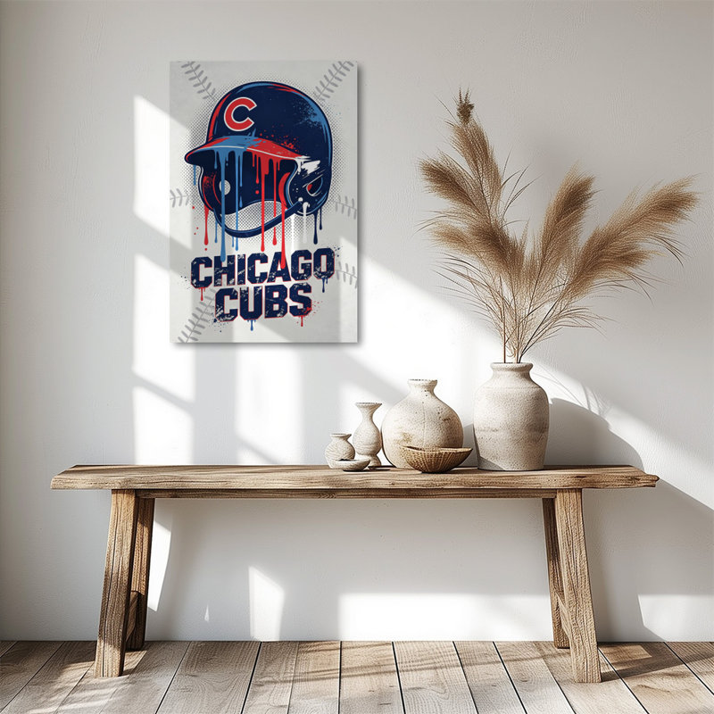 Tableau sur toile graphique audacieux représentant un casque de baseball dégoulinant, impression sur châssis de 61 x 91 cm (24 x 36 pouces), décoration murale en forme de casque de baseball bleu et rouge pour salle de jeux, salon et bureau à domicile