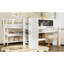 Lit mezzanine double avec bibliothèques, boîtes et tiroirs à rangement multiple, lits mezzanine bas en bois massif avec bureau et tableau noir, sans sommier tapissier, blanc-121067026-121067024