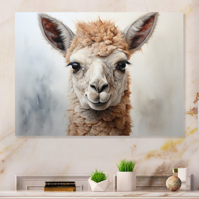 Beige Llama Portrait II - Animals Metal Wall Decor