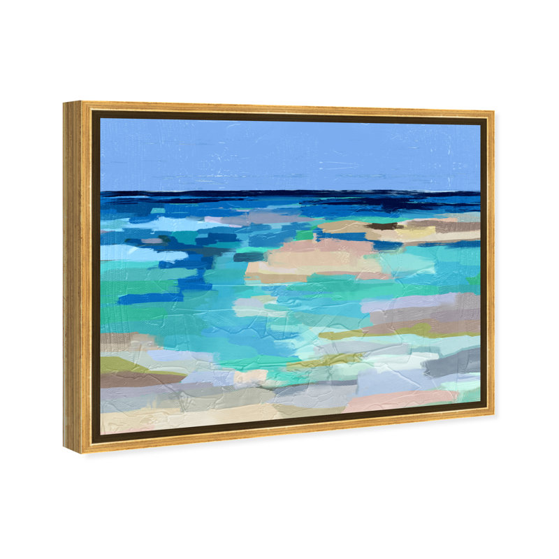 «Abstract Sea Beach Coastal Blue», cadre photo, H 16 po x l 20 po x P 1,75 po, Cadre flottant doré