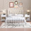 Ensemble de chambre à coucher 3 pièces Kempst, cadre de lit en métal blanc de grande taille avec tables de chevet, ensemble de 2 lits à plateforme et table de chevet blanche avec tiroir et rangement, petit ensemble de mobilier de chambre à coucher de 3 pièces, aucun sommier nécessaire