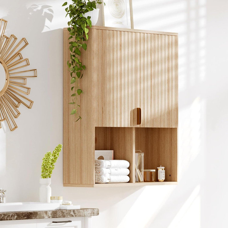 Armoire murale cannelée en bois pour salle de bain 23 po x 29 po avec tablette réglable