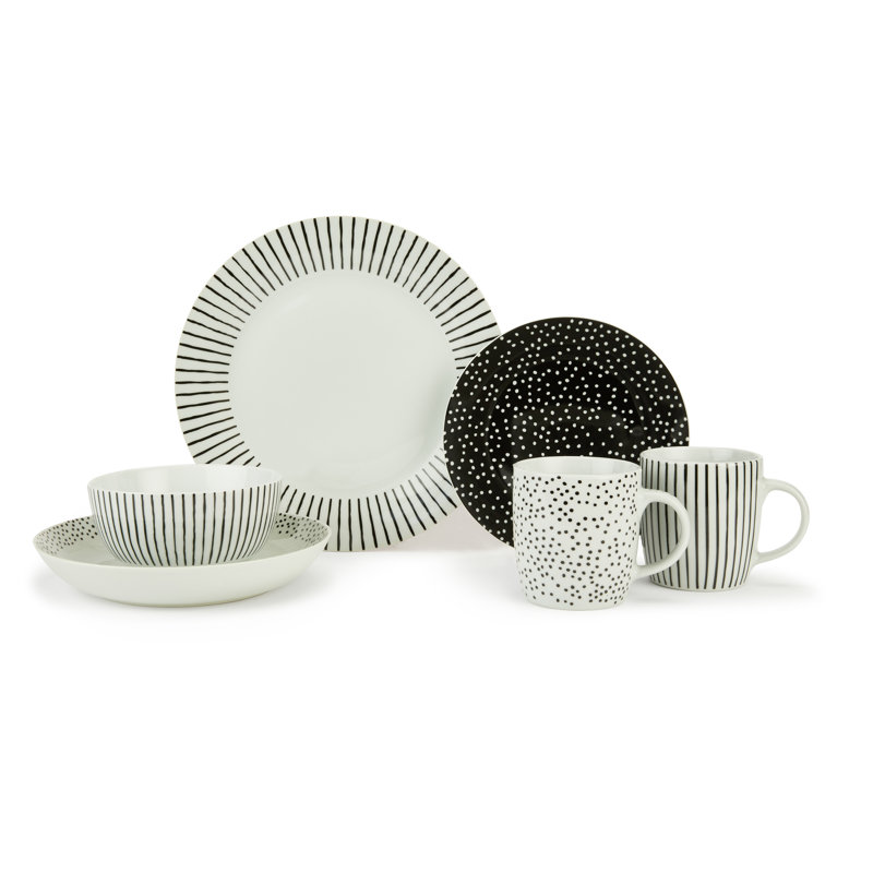 20pc Betsy Dinner Set, Black/White