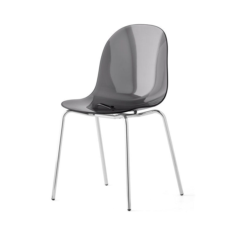Academy Armless Chair with Metal Frame, Transparent Smoke Gray/Chrome