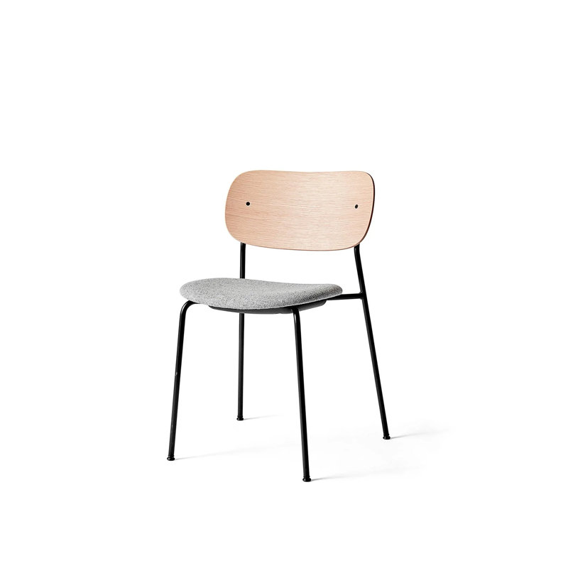Co Upholstered Dining Chair, Brown Leather, Chrome, Natual Oak