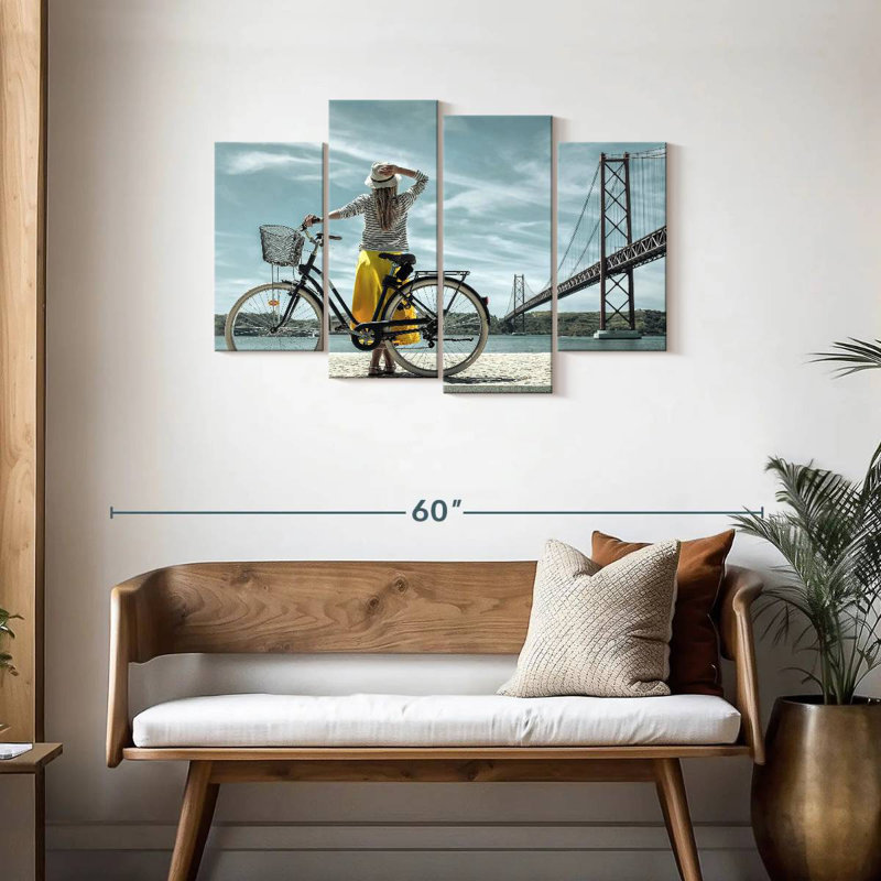 Senne, femme et bicyclette, H 27 po x l 43 po