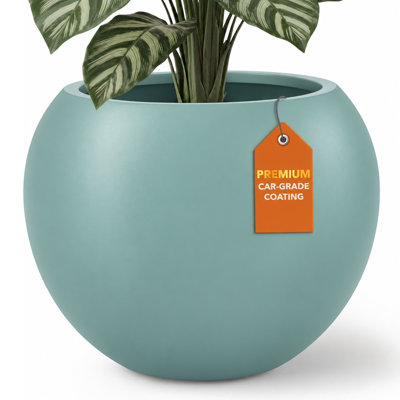 Pot de fleurs sphérique Kute Nest en fibre de pierre, 40,6 cm (16 po), intérieur/extérieur - Bleu sauge (ouverture : 27,2 cm [10,7 po]).
