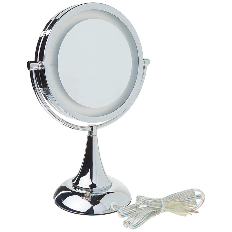 8.5" Lighted Tabletop Magnified Makeup Mirror, Plug In, Chrome