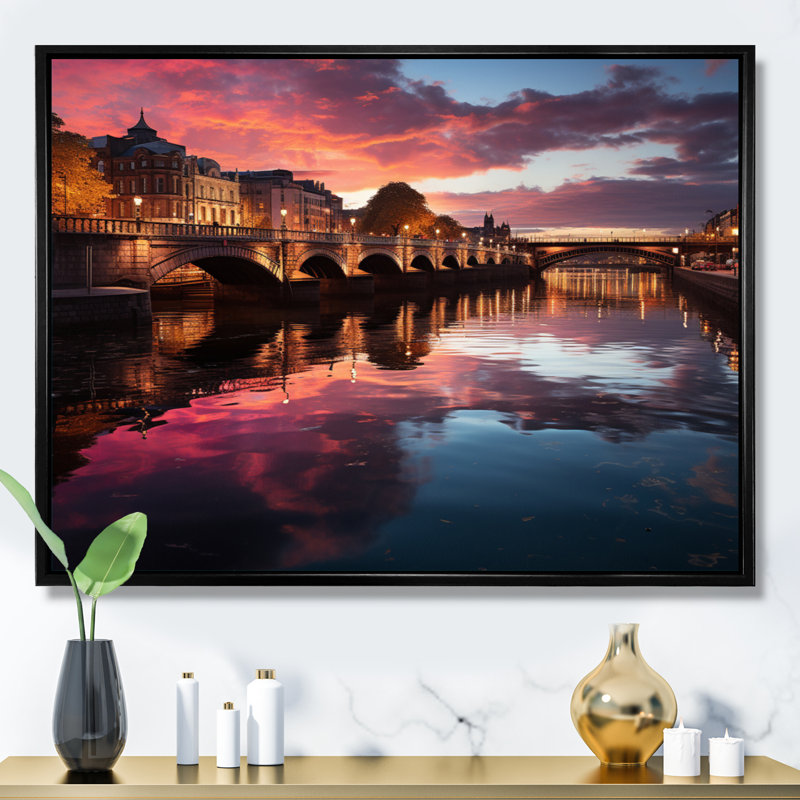 " Dublin Beautiful Cityscape II ", 24" H x 32" W x 1" D, Black Floater Framed