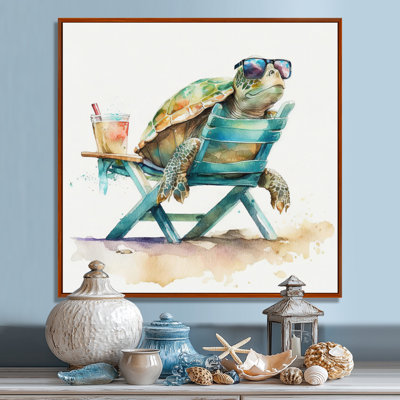 Turtle Laying On A Beach Chair With Sunglasses III - Turtle Canvas Print Wall Art