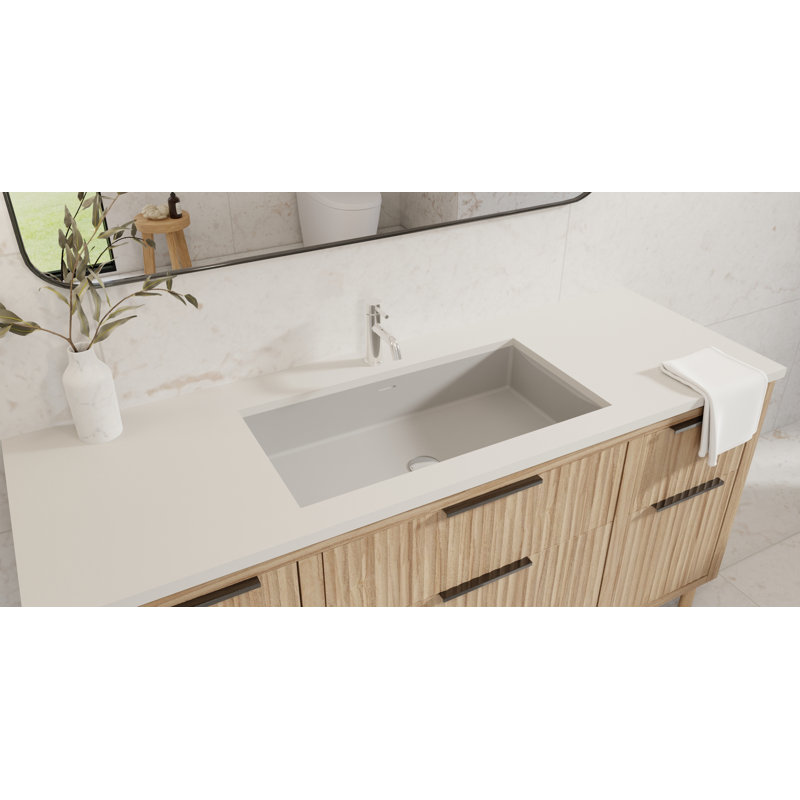 Lavabo de salle de bain encastrable en pierre 31,4 po x 16,7 po Badeloft UB-05-L-MGRY en gris mat, Gris mat