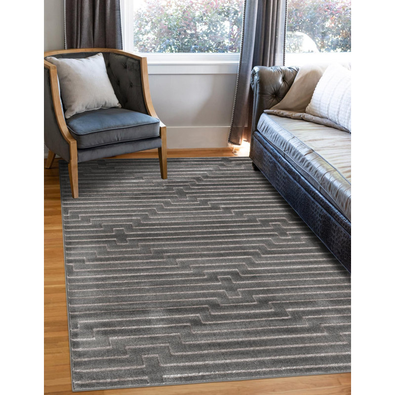 Tapis contemporain gris et argenté Omotayo, Rectangle 2 pi x 3 pi 1 po