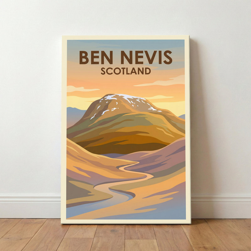 Ben Nevis, Scotland - Sunrise Over The Highland Summit Travel Poster. Giclee Print On Wrapped Canvas. Wall Art, Home Decor - Natural Landmarks, Scotland - Wrapped Canvas Print