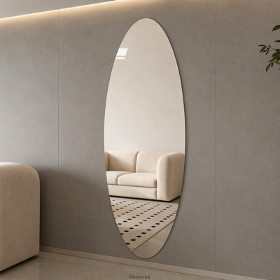 63"x24" Modern Oval Full Length Wall Mirror, HD Copper‑Free Silver Glass, Shatterproof Moisture‑Resistant, Vertical Hanging or Adhesive Mount for Bedroom, Salon