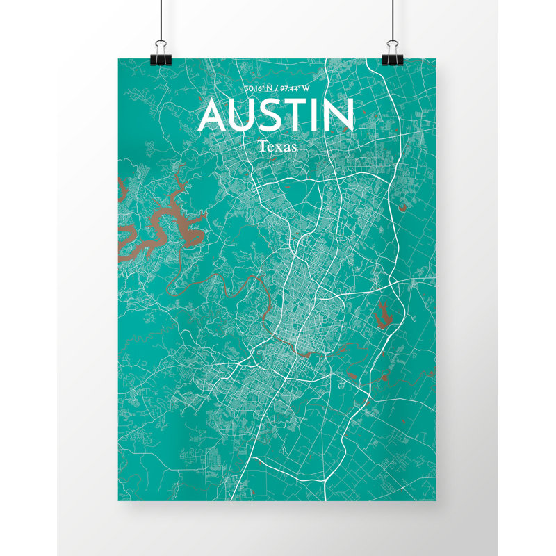Austin City Map - No Frame Print, 61cm H x 45.7cm W x 0.13cm D