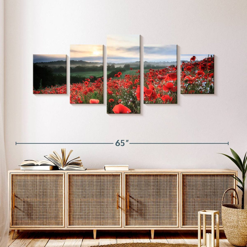 Champ de coquelicots rouges, H 24 po x l 55 po