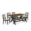 Ensemble de salle à manger 6 pièces comprenant une table et un banc avec plateau de style jacobéen vieilli et 4 chaises empilables revêtues d'un tissu polyester à motifs blancs et gris et finition noire brossée.-1005056091