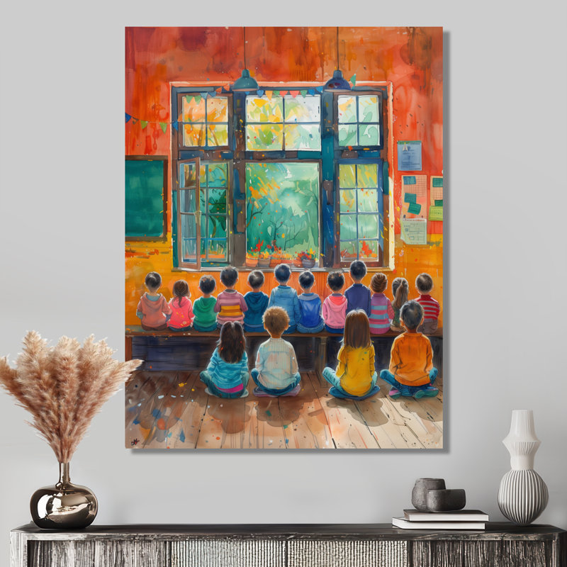 Impression d'art mural orange et bleu Creative Classroom School II - Écoles, Toile tendue, H 32 po x l 16 po x P 1 po