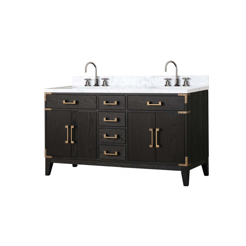 Ensemble de meuble-lavabo double, comptoir en marbre de Carrare et ensemble de robinet