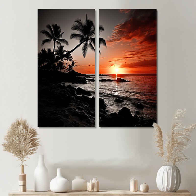 Hawaii Sunset Serenade I - Ensemble de 2 décorations murales grises, H 32 po x l 32 po, Toile tendue, Ne s’applique pas