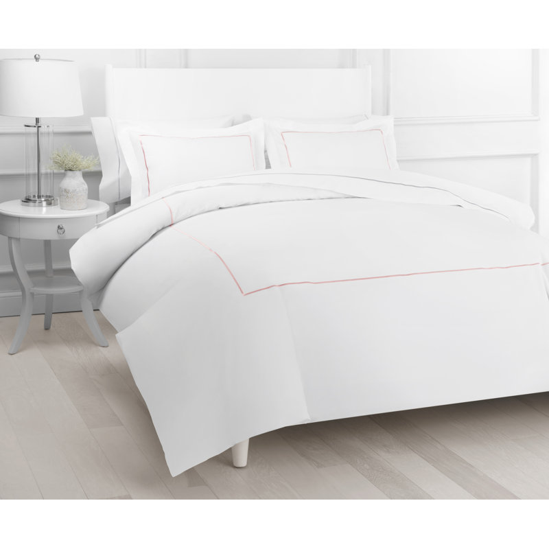 Benin Traditional Percale Duvet Cover, Full/Queen Duvet Cover + 2 Shams, Rose/White