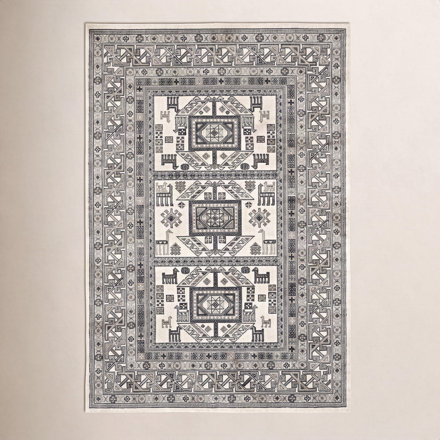 Ovid Ivory Charcoal Moroccan Rug, Rectangle 3' x 5'