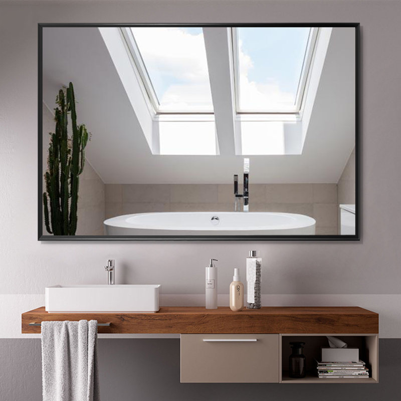 Beunca Metal Framed Bathroom Vanity Mirror, Black, 36" x 24"