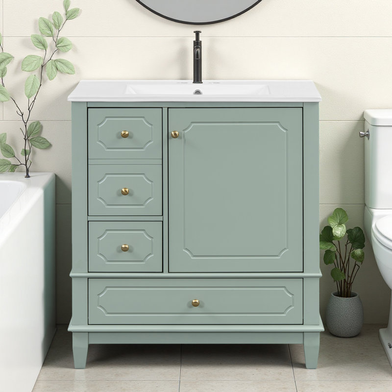 Meuble-lavabo 30 "avec plateau et tiroirs, Vert clair