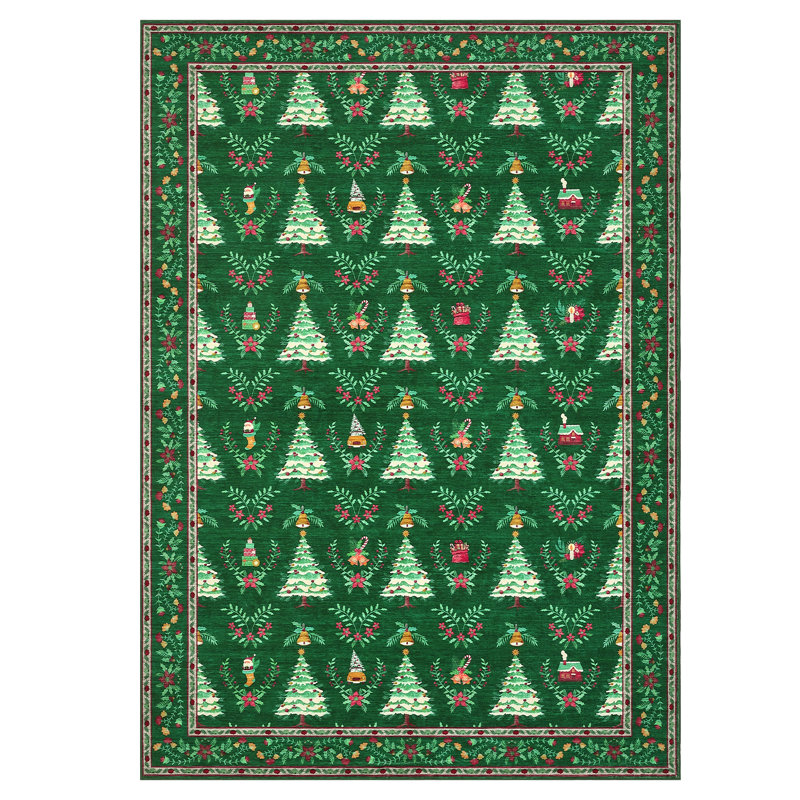 Machine Washable Christmas Rug Xmas Tree Floor Mats with Non-Slip Backing, Non Shedding Living Room Carpet, Decorative Holiday Indoor Rug for Bedroom, Nursery, Kitchen
