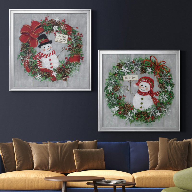 Mr. Snowman - Ensemble de 2 reproductions d'art encadrées, H 26,5 po x l 53 po x P 1,5 po, Toile encadrée argentée