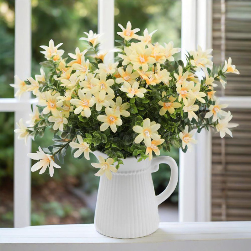 Ensemble de 6 fleurs artificielles d'extérieur pour décoration de jardin, Jaune